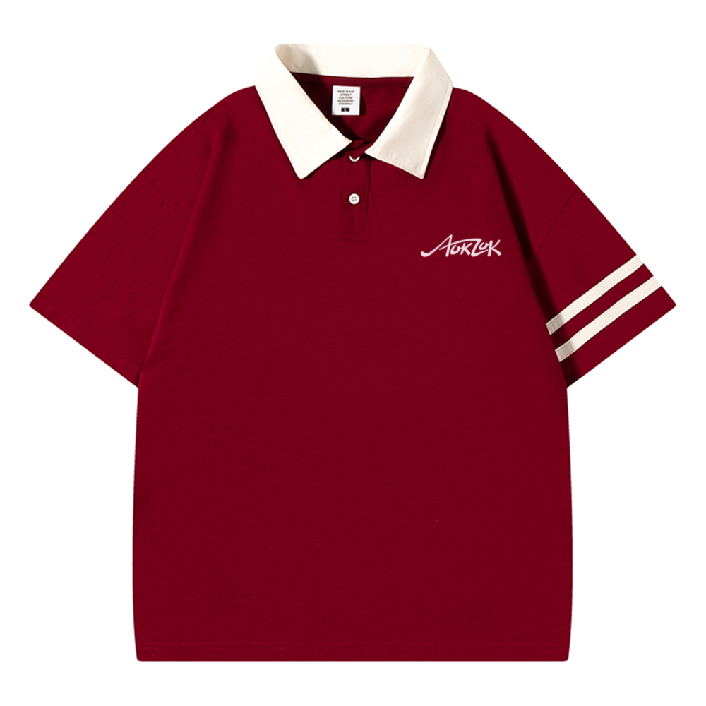 AOKLOK Drop Shoulder Parallel Bars Lapel Polo Shirt