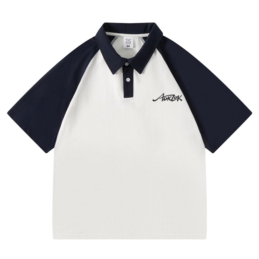 AOKLOK Contrast Color Stitching Polo Shirt