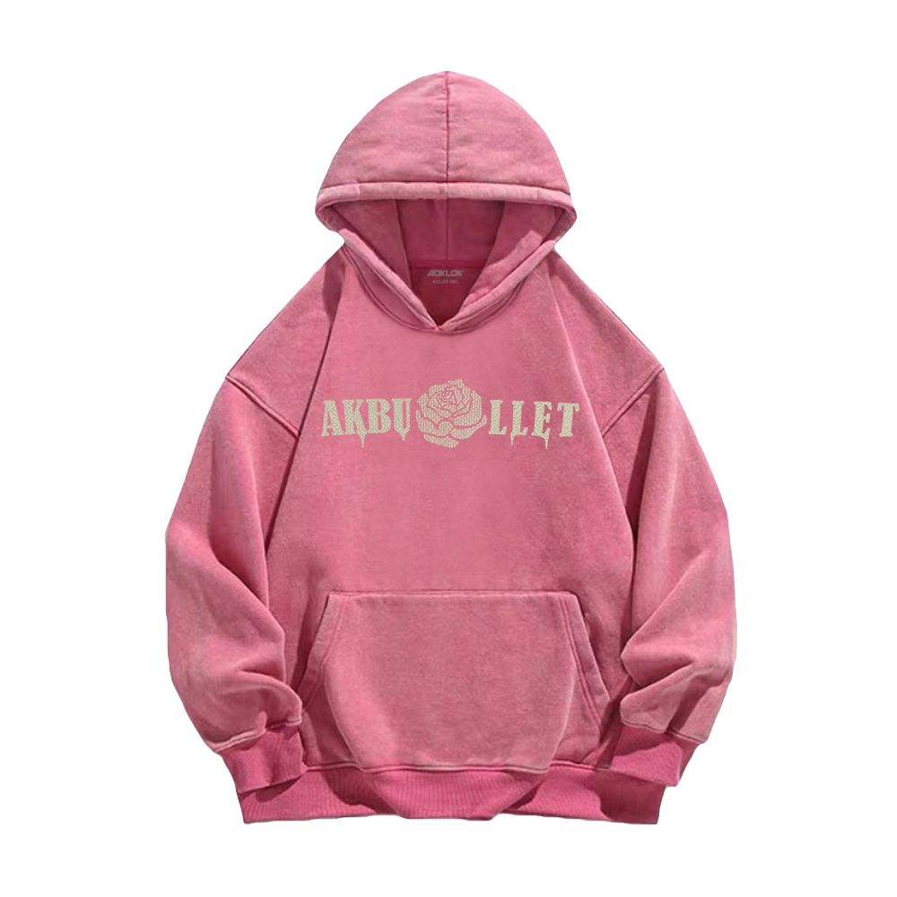 Retro Rose Letter Circle Washed Hoodie