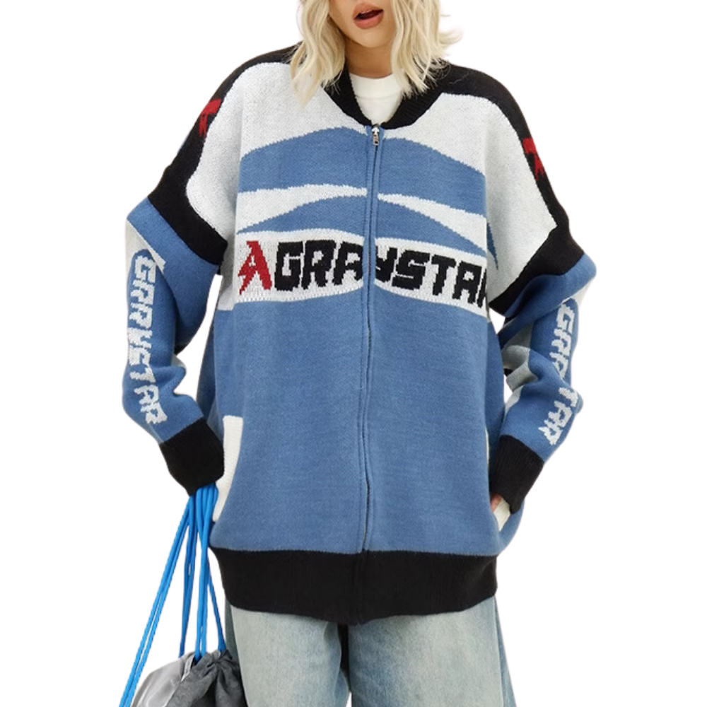 Motorcycle Patchwork Cardigan Sweater