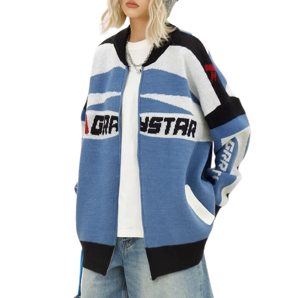 Motorcycle Patchwork Cardigan Sweater