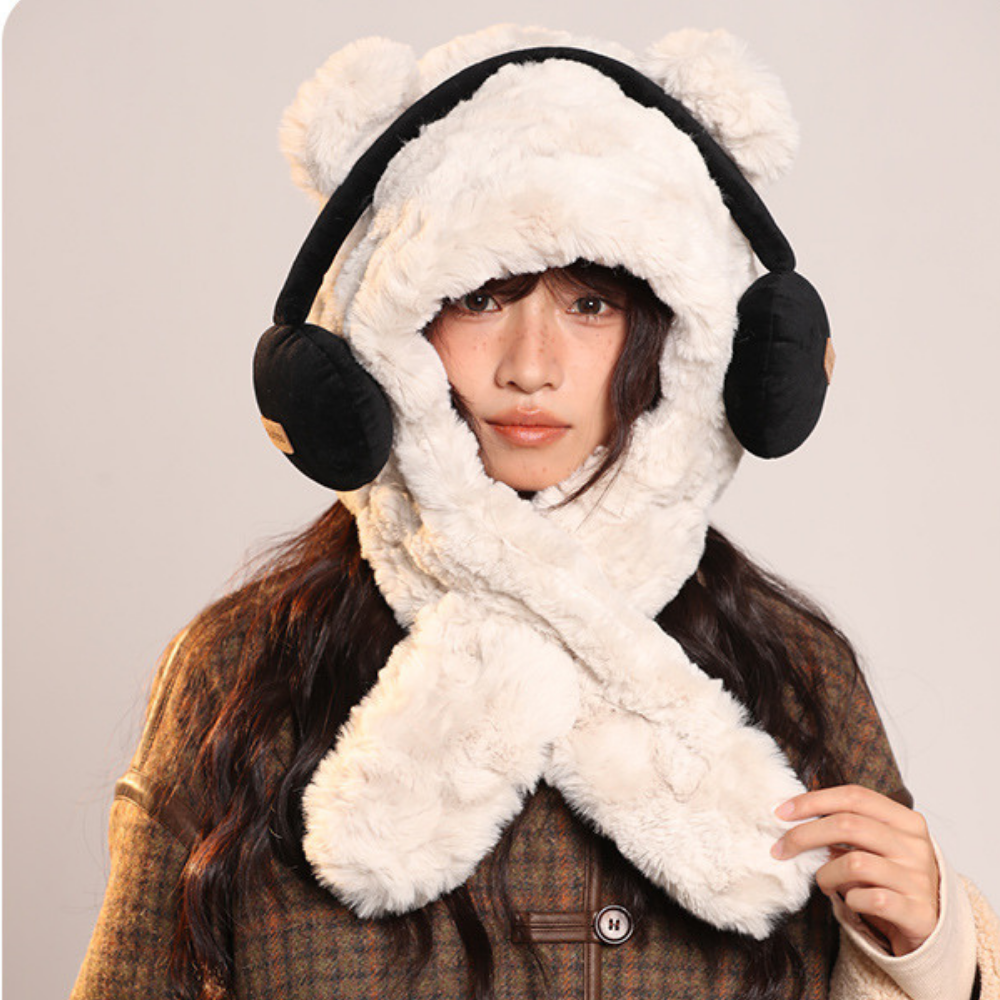 Headphones Bear Scarf Plush Hat