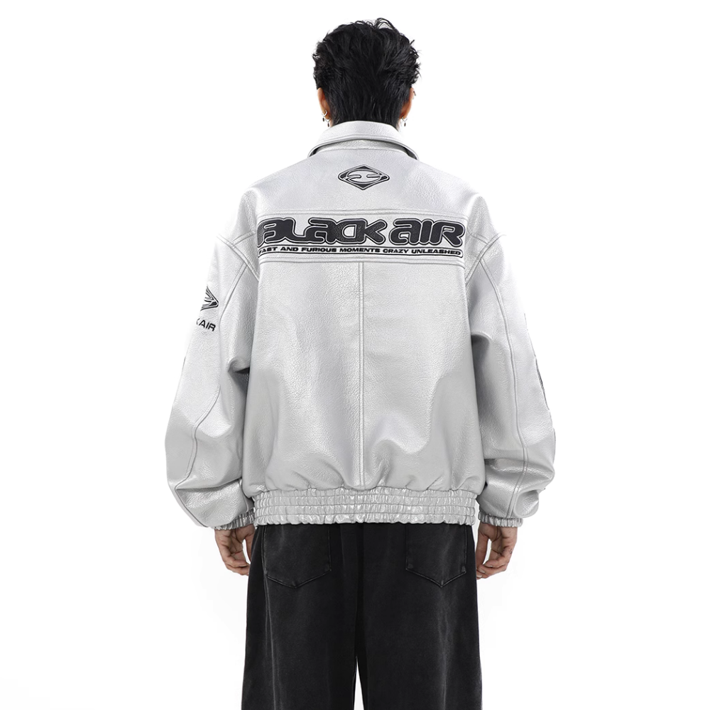 Trendy Embroidered Lychee Leather Jacket