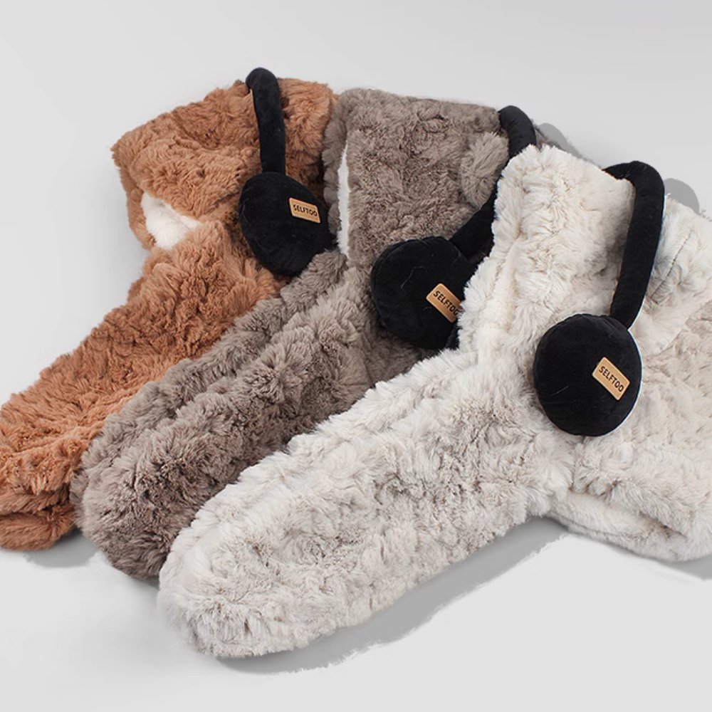 Headphones Bear Scarf Plush Hat