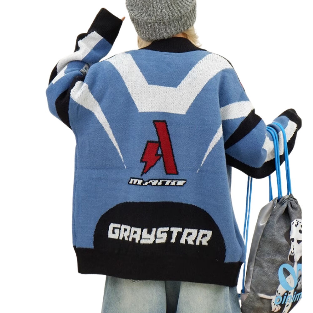 Motorcycle Patchwork Cardigan Sweater