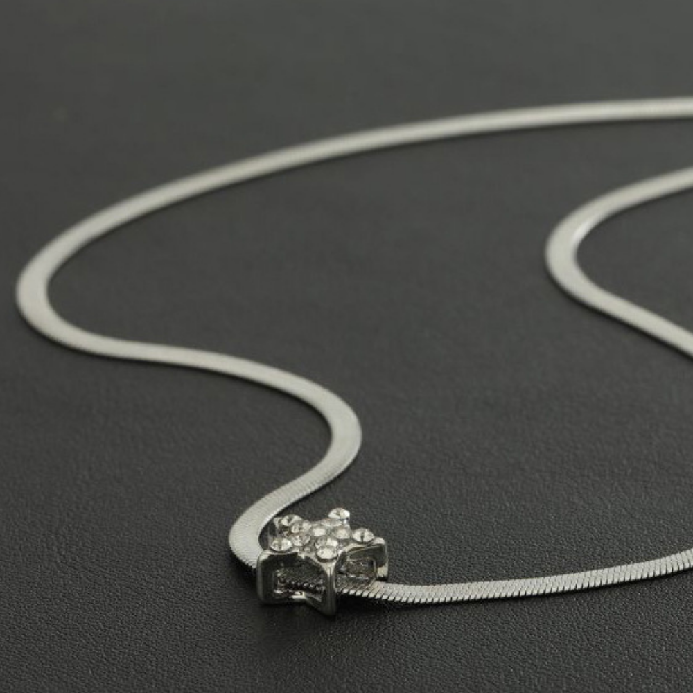 Sparkling Diamond Pentagram Snake Bone Necklace