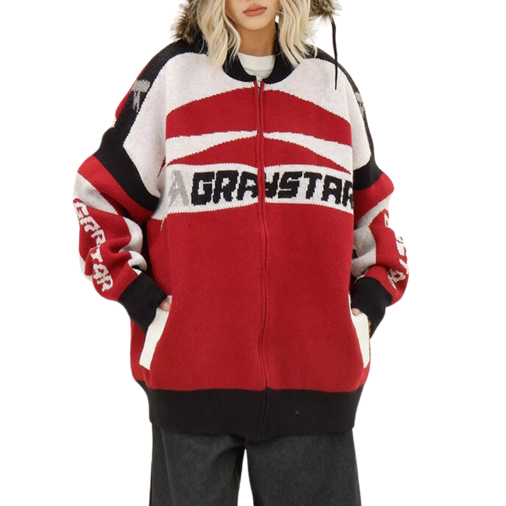 Motorcycle Patchwork Cardigan Sweater