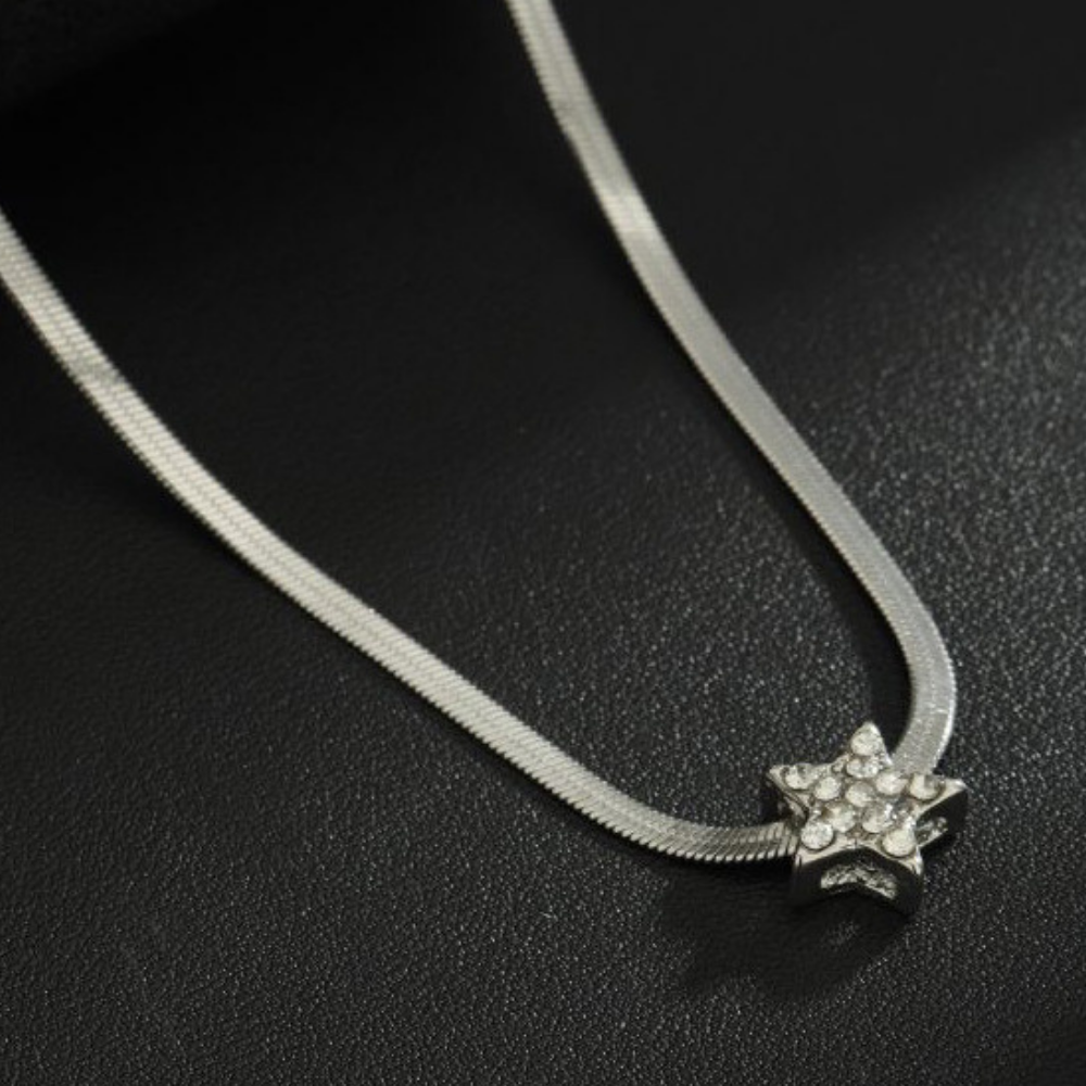 Sparkling Diamond Pentagram Snake Bone Necklace