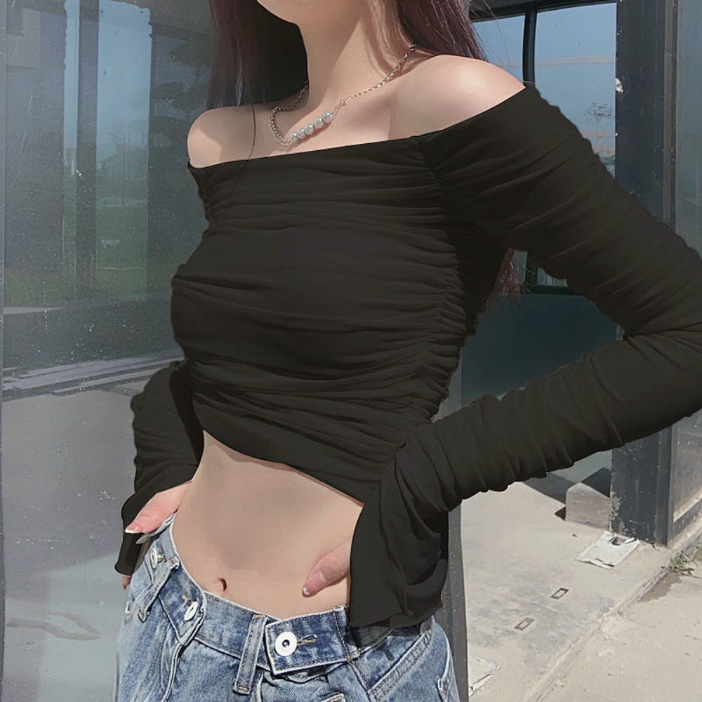 Women's Pleated Shoulder Long Sleeve
