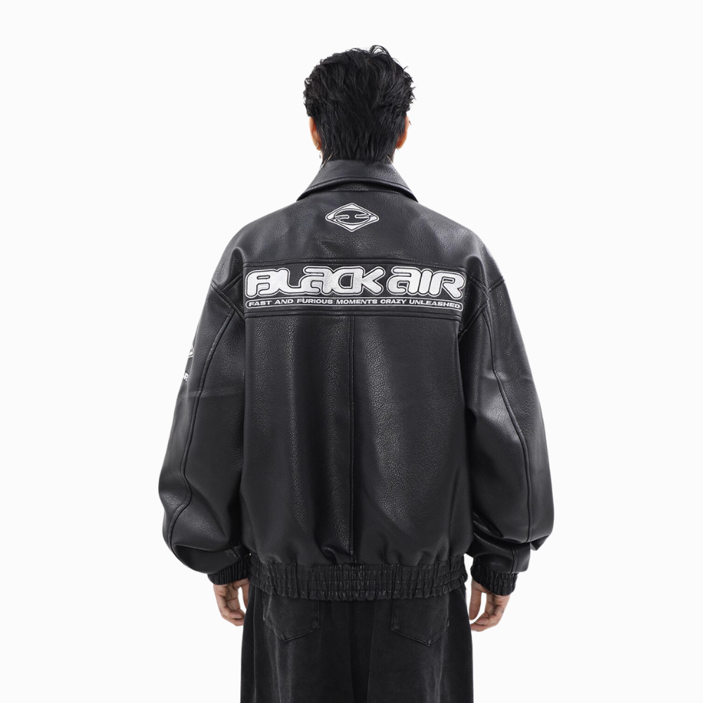 Trendy Embroidered Lychee Leather Jacket