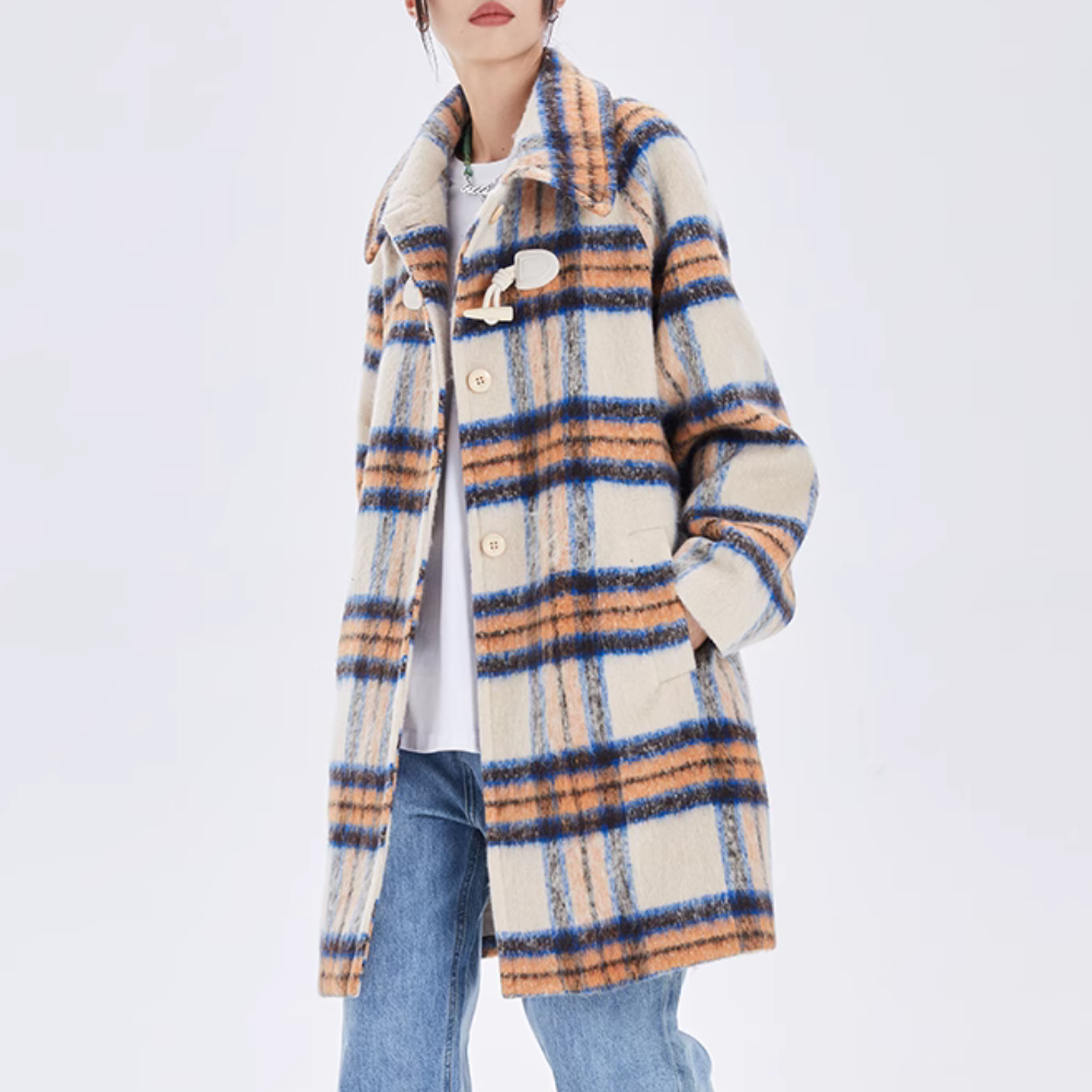 Women's Check Single-breasted Wool Coat