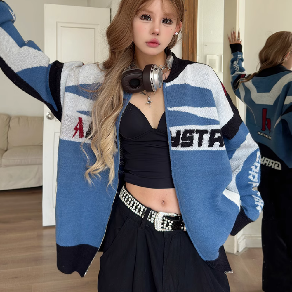 Motorcycle Patchwork Cardigan Sweater