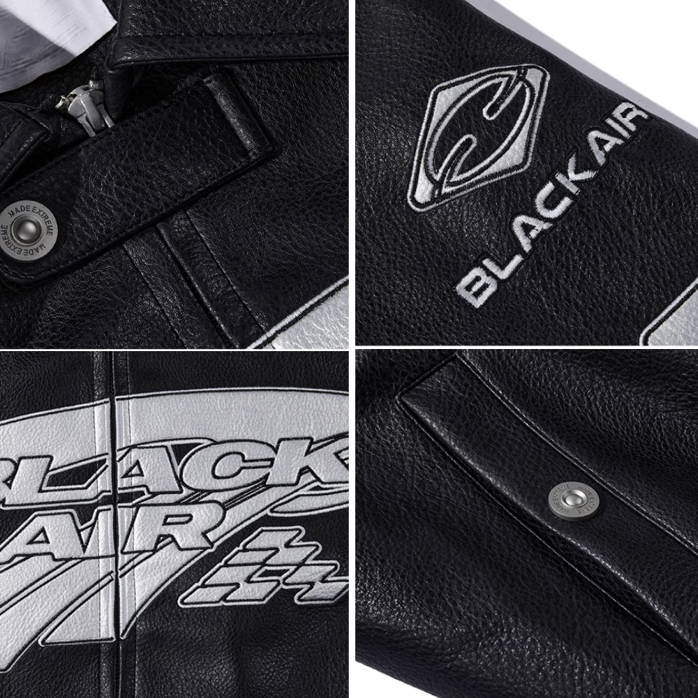 Trendy Embroidered Lychee Leather Jacket