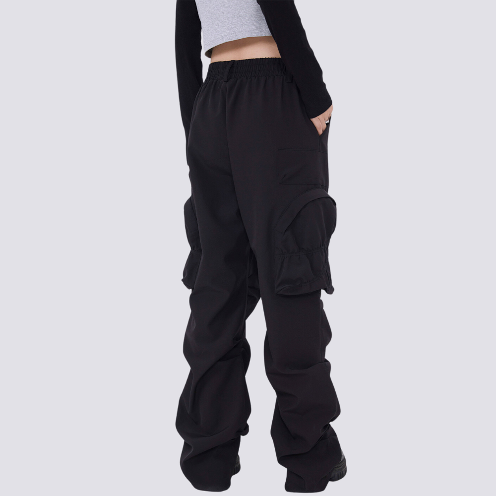 Street Solid Color Pleated Cargo Pants