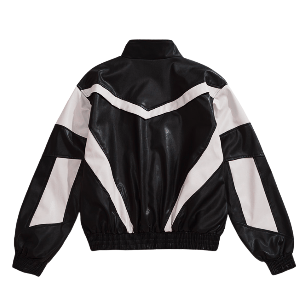 Lightning Button Contrast Leather Jacket