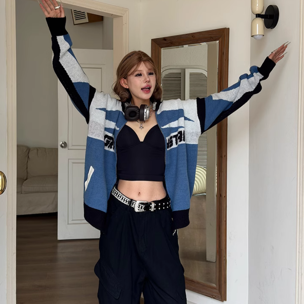 Motorcycle Patchwork Cardigan Sweater
