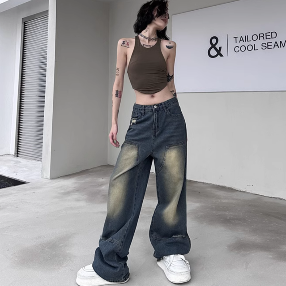 Vintage Artistic Distressed Ripped Jeans