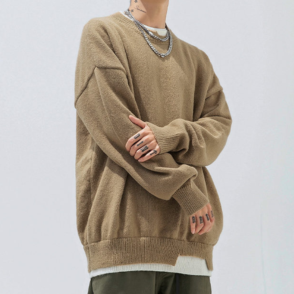 Japanese Contrast Color Fake Two Pieces Sweater