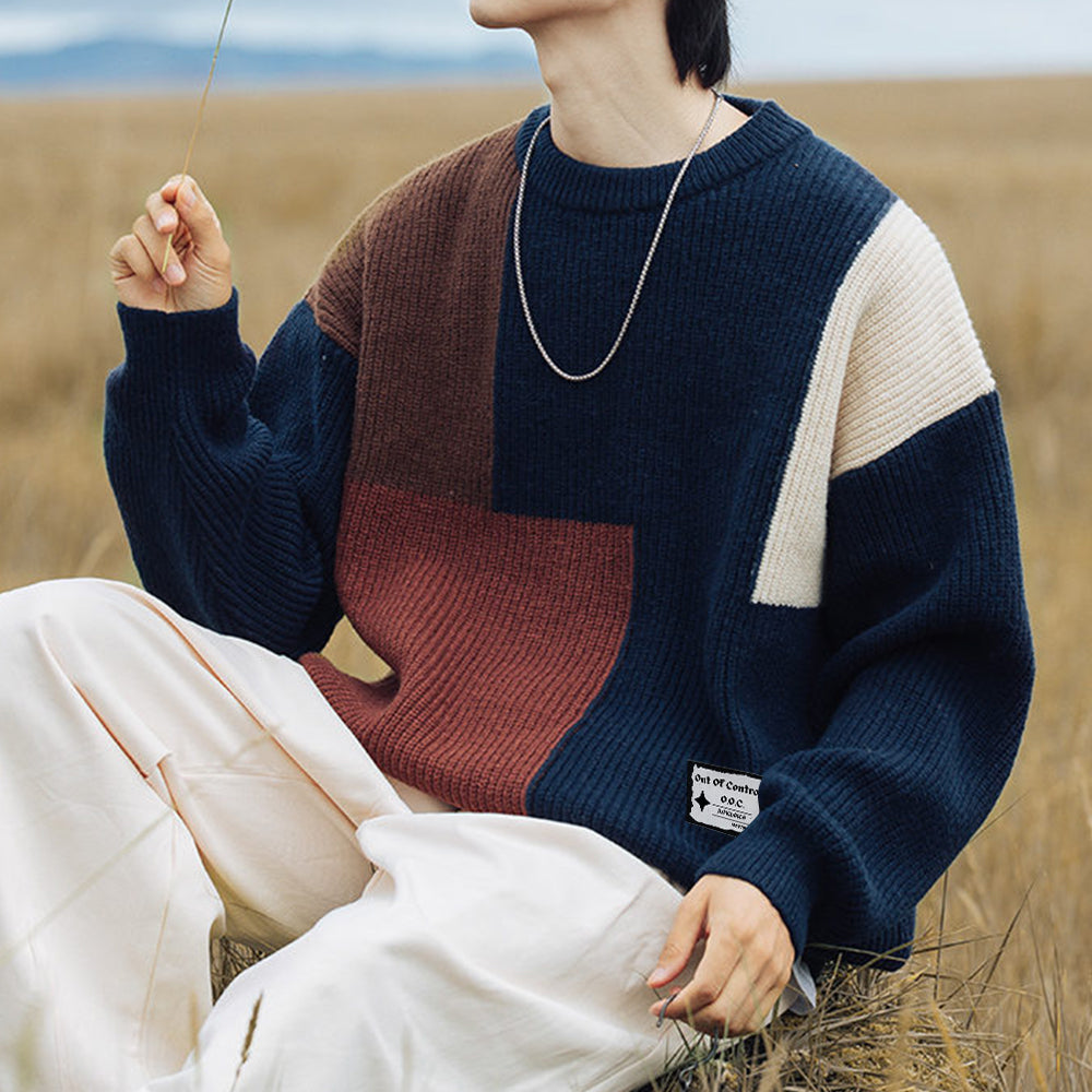 OOC' Thick Needle Texture Stitching Sweater