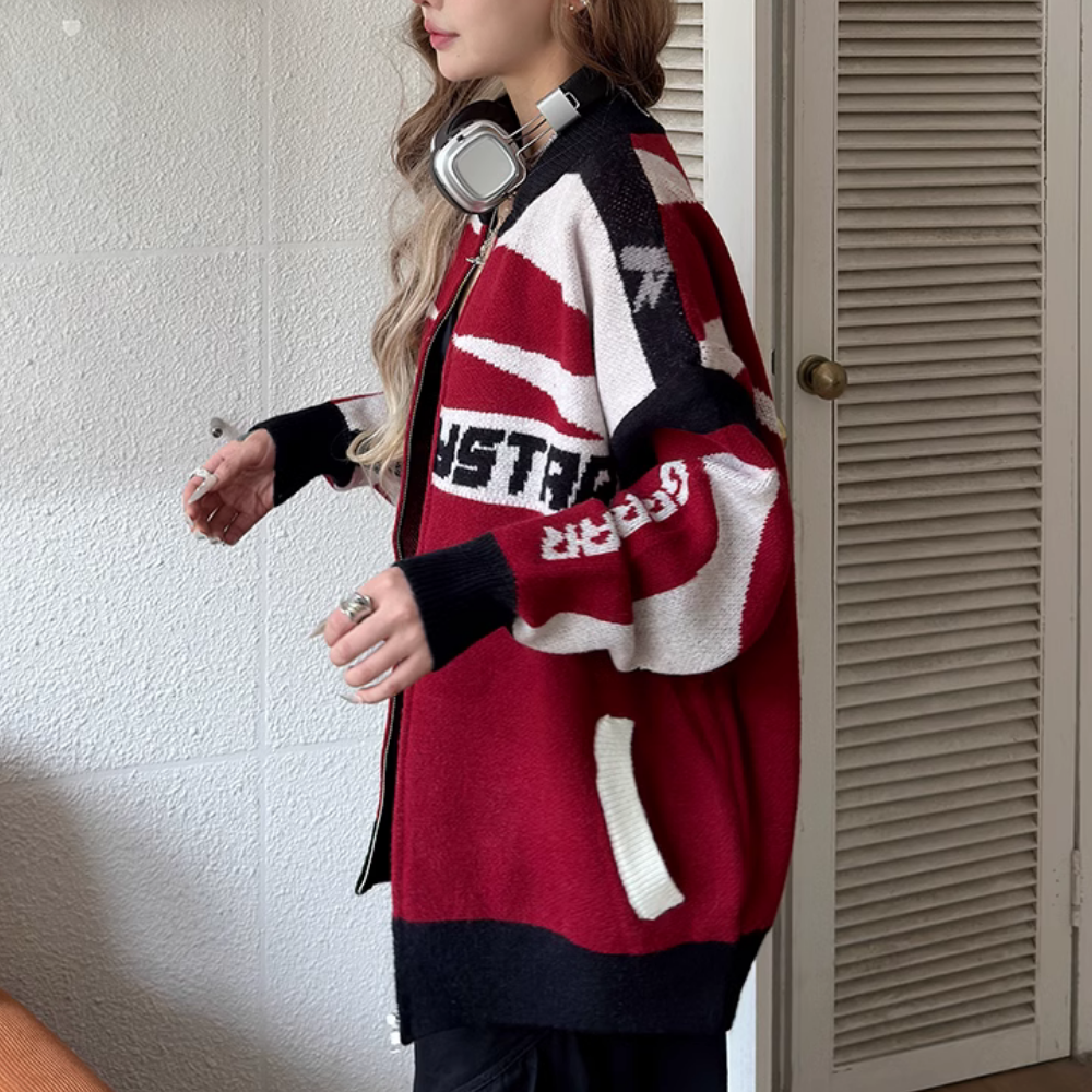 Motorcycle Patchwork Cardigan Sweater