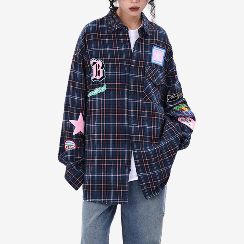 Harajuku Stars Letter Patch Shirt