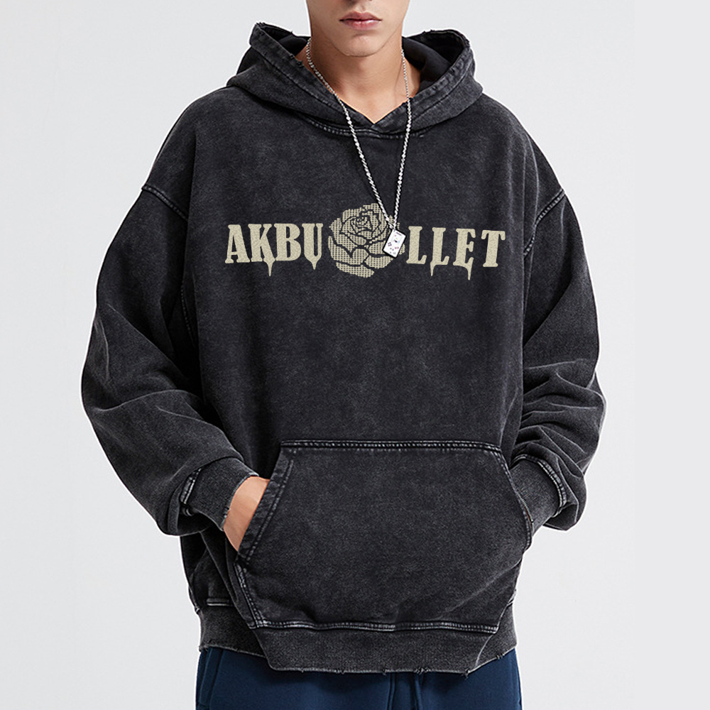Retro Rose Letter Circle Washed Hoodie