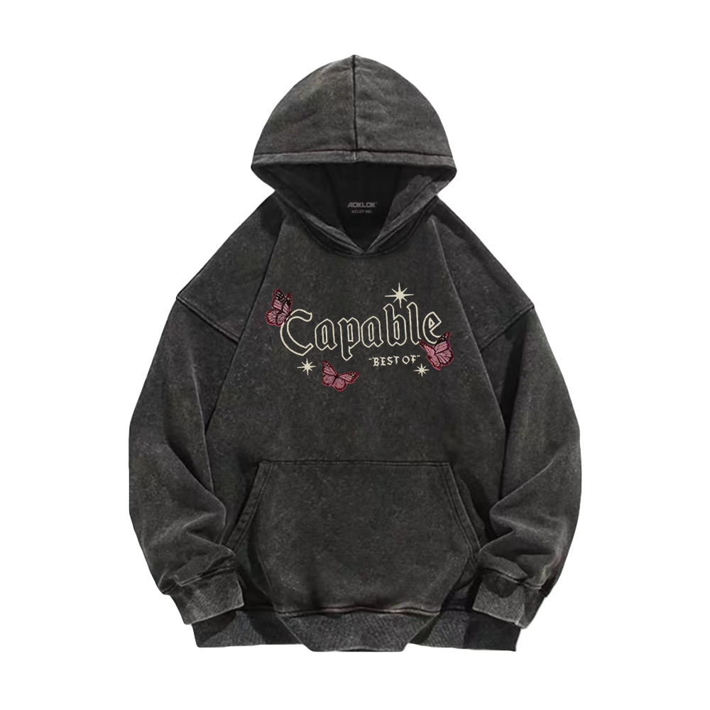Retro Butterfly Letters Washed Hoodie