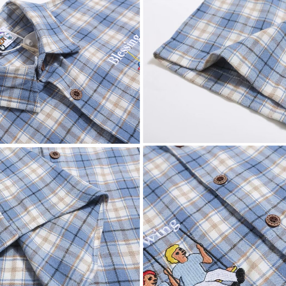 Cartoon Embroidered Plaid Shirt