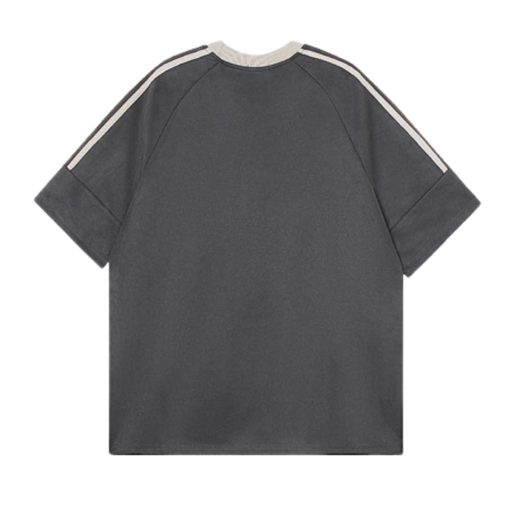 Suede Raglan Lettering Embroidered T-Shirt