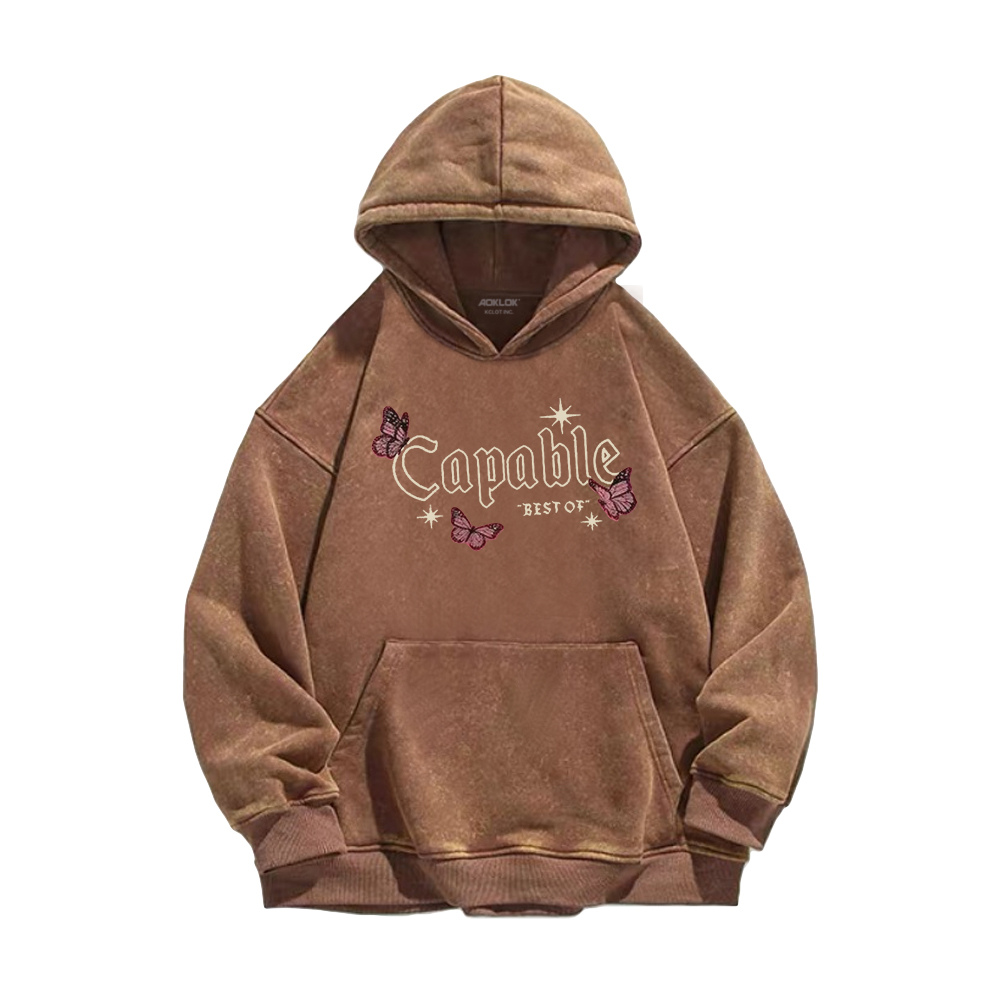 Retro Butterfly Letters Washed Hoodie