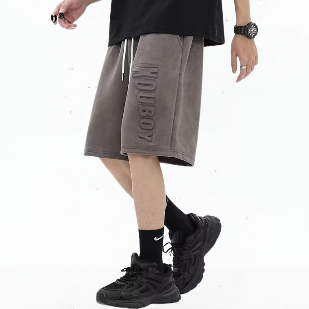 Retro Letter Embossed Suede Shorts
