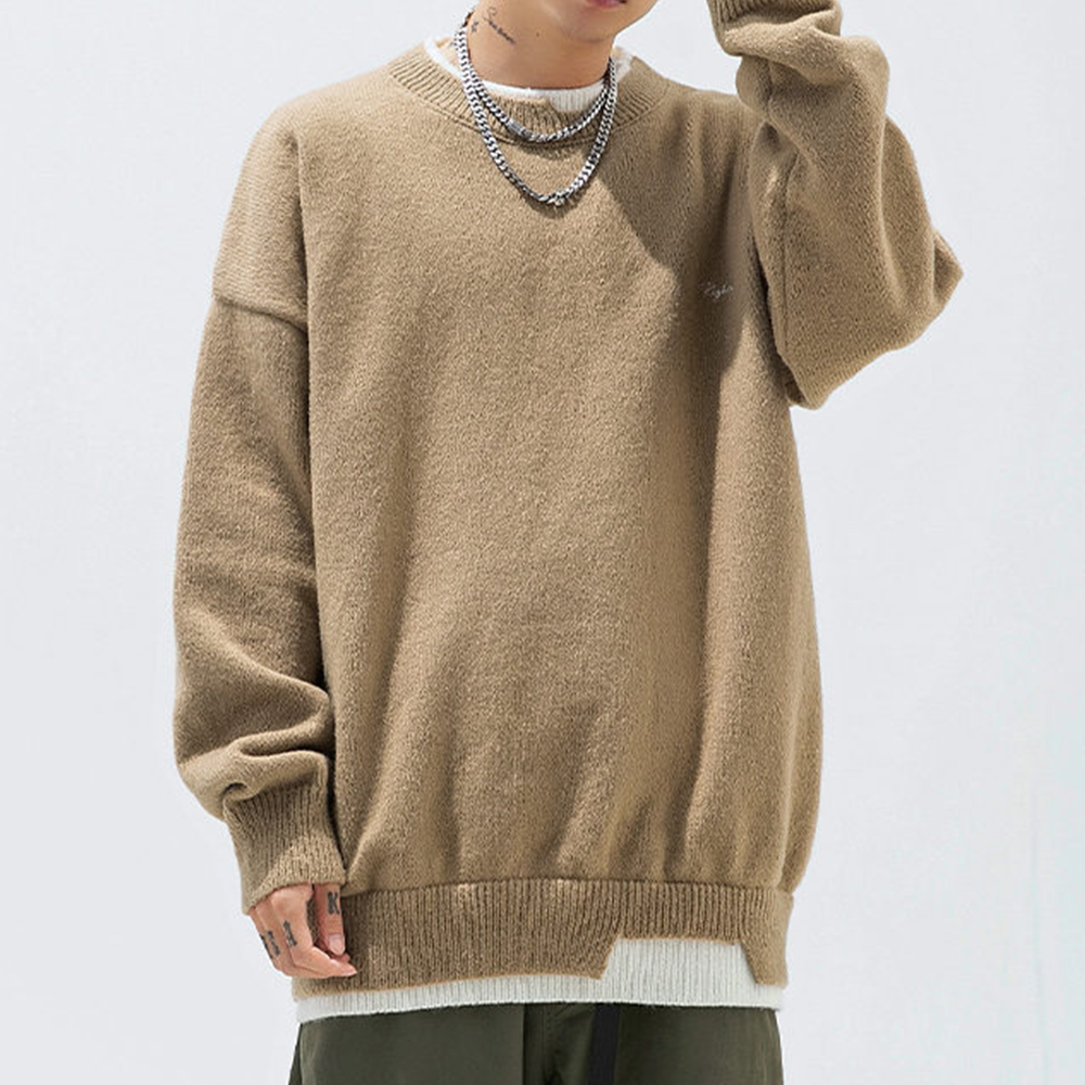 Japanese Contrast Color Fake Two Pieces Sweater