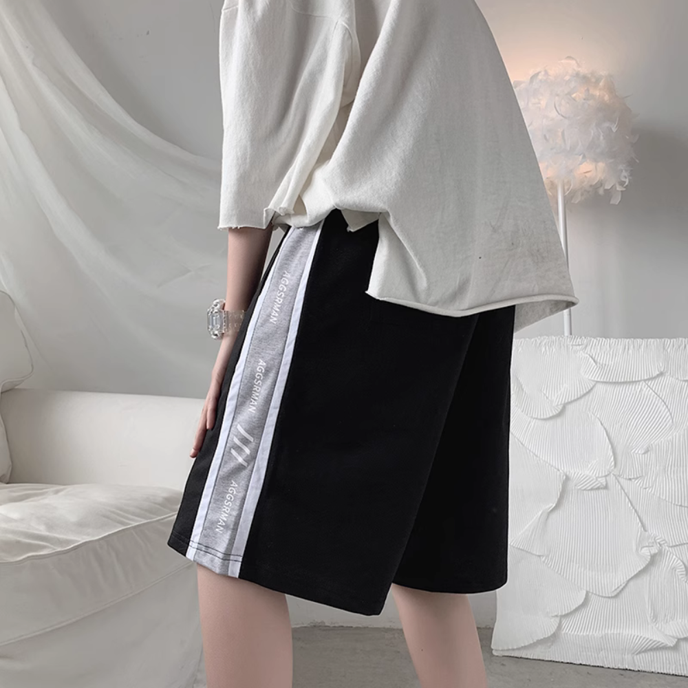 Athletic Letter Panel Cotton Shorts