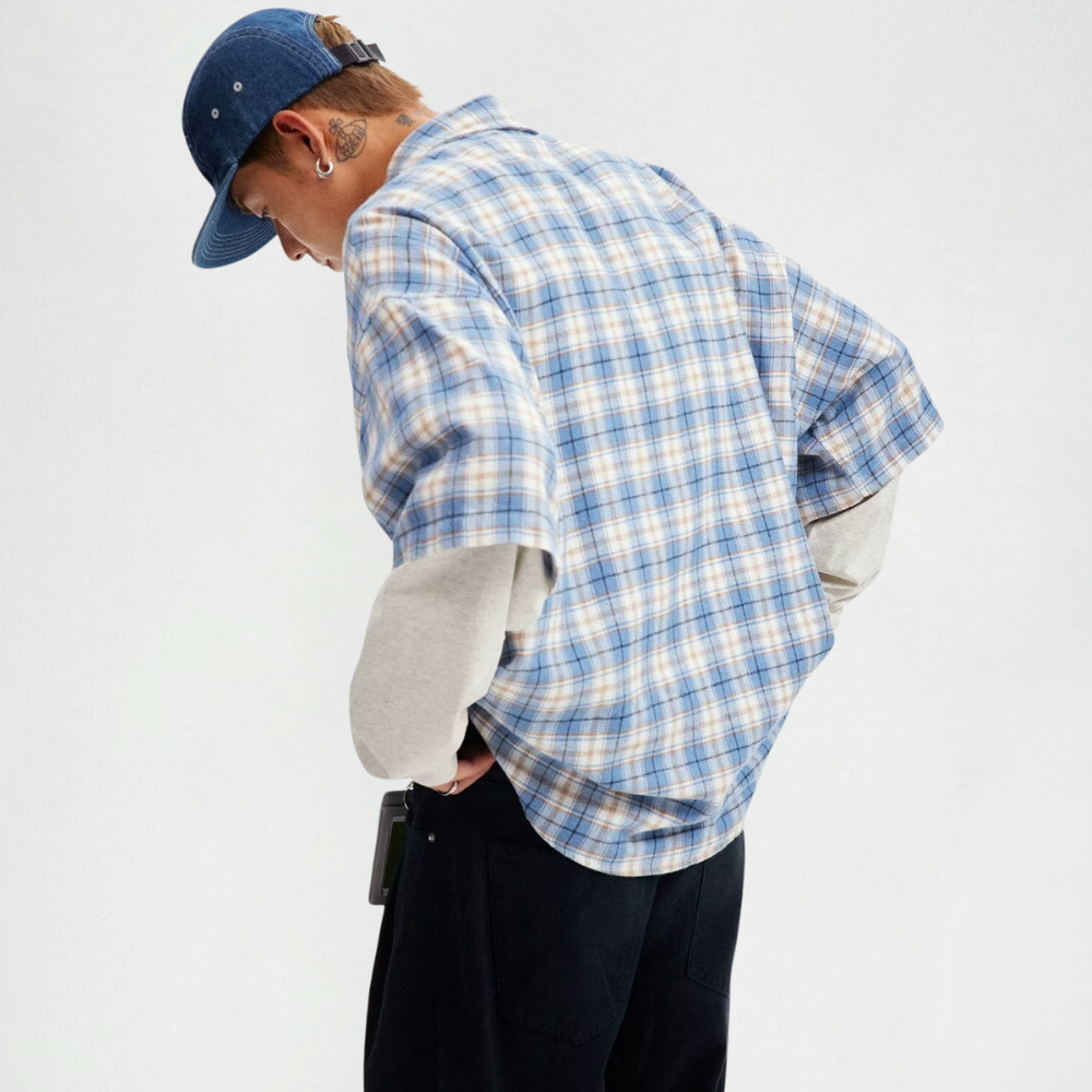 Cartoon Embroidered Plaid Shirt