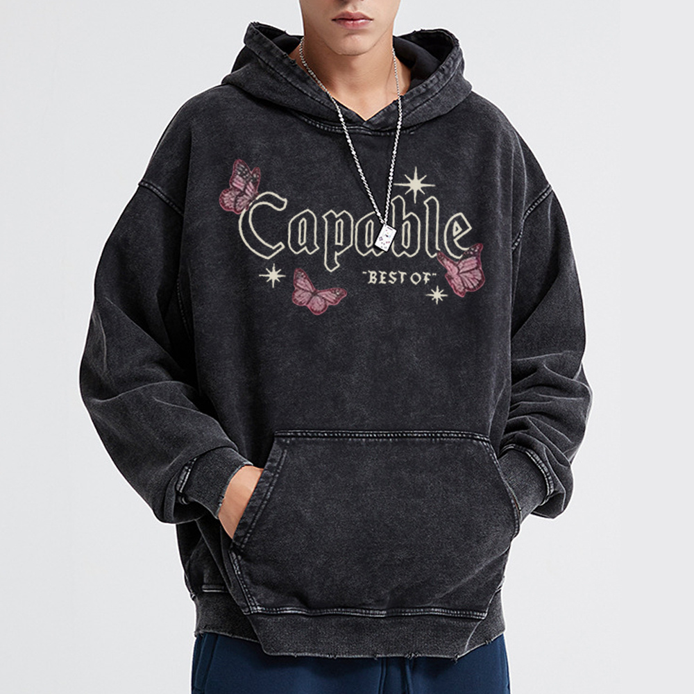 Retro Butterfly Letters Washed Hoodie