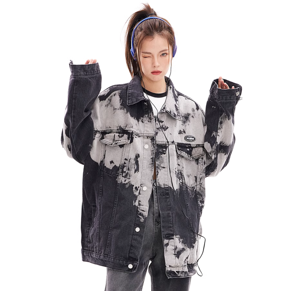 Distressed Tie-Dyed Lapel Jacket