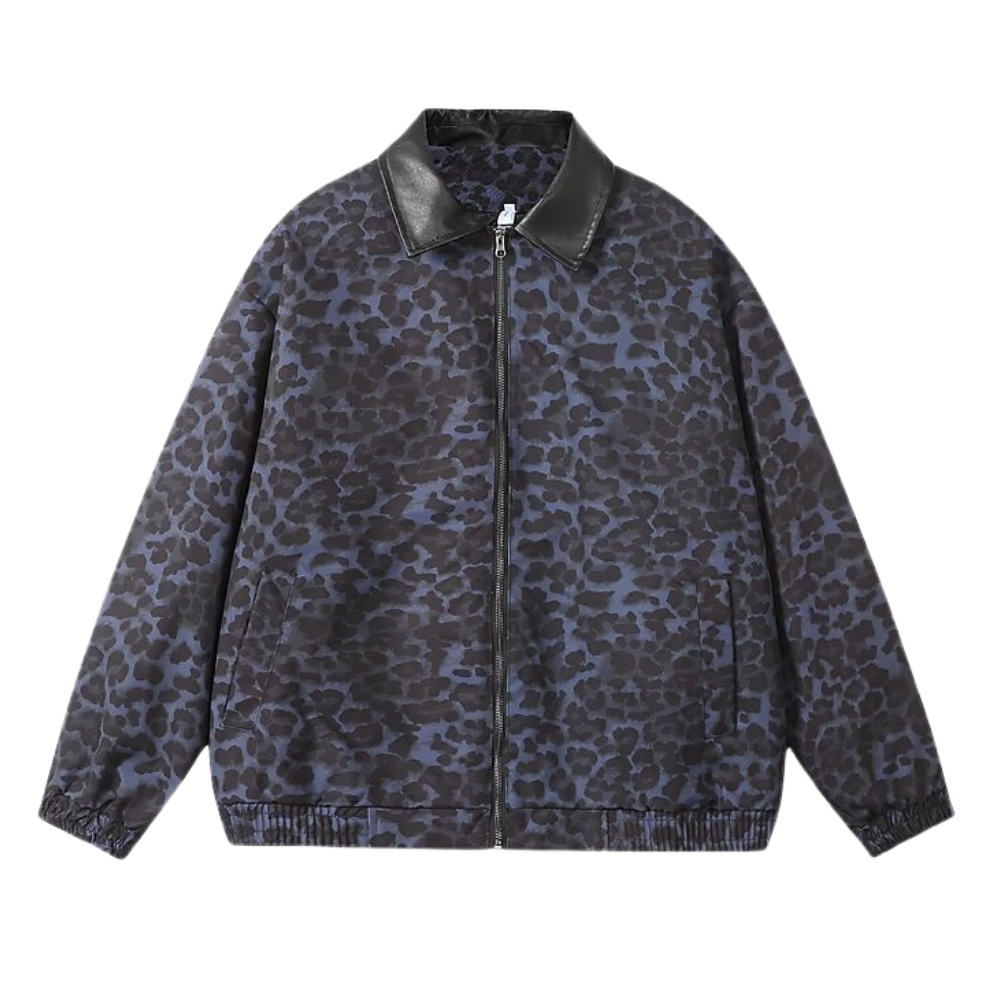 Stylish Leopard Print Leather Lapel Jacket