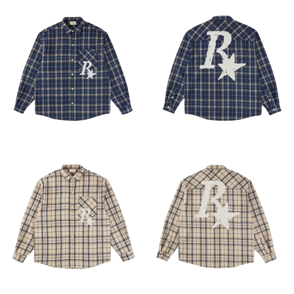R Star Letter Print Plaid Shirt