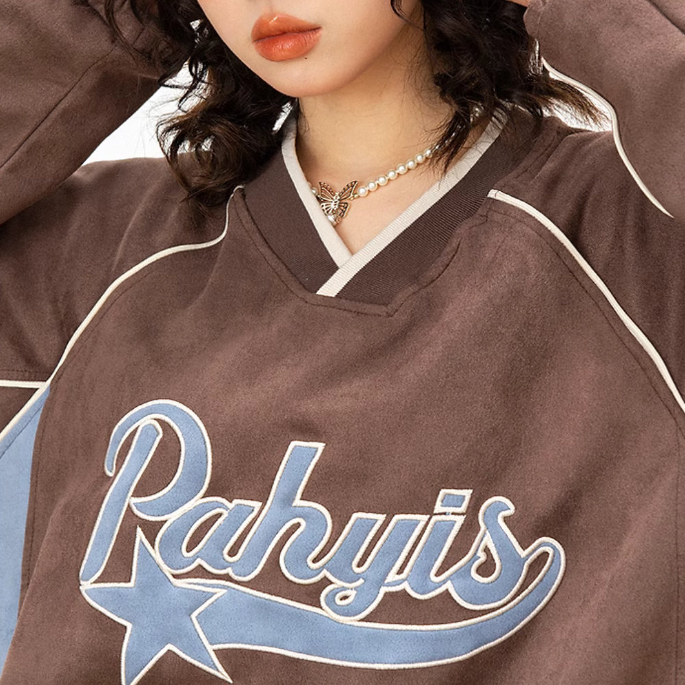 Japanese Suede Color Block Patch Sweatshirt