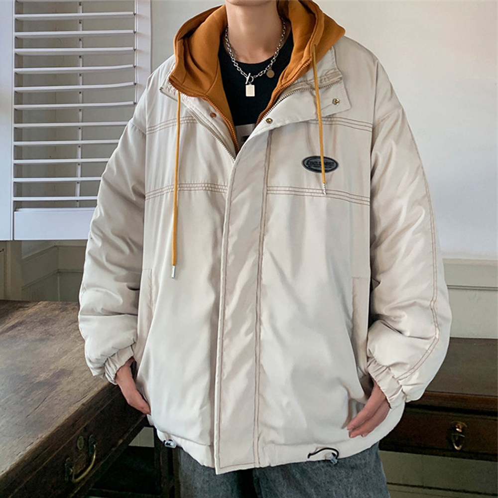 retro Contrast Color Fake Two Pieces Coat