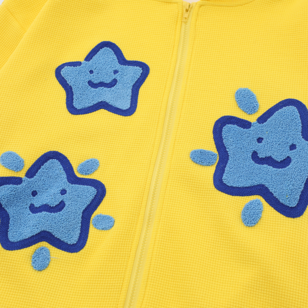 Cute Star Waffle Fabric Zipper Hoodies