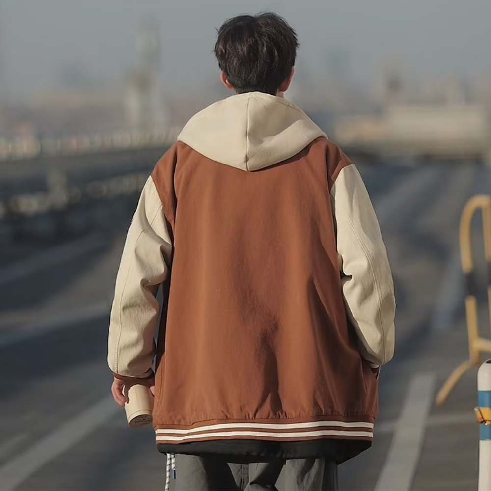 Japanese Casual Mosaic Letter Hooded Jacket