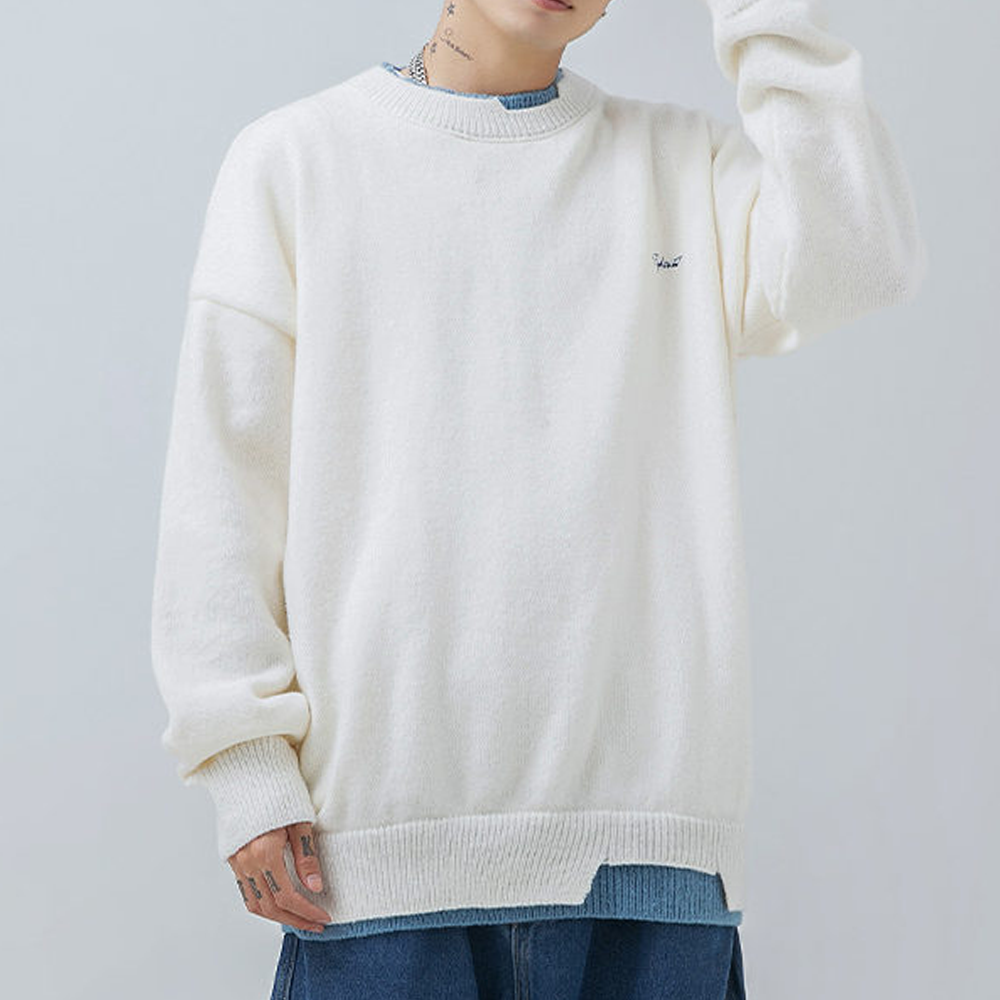 Japanese Contrast Color Fake Two Pieces Sweater