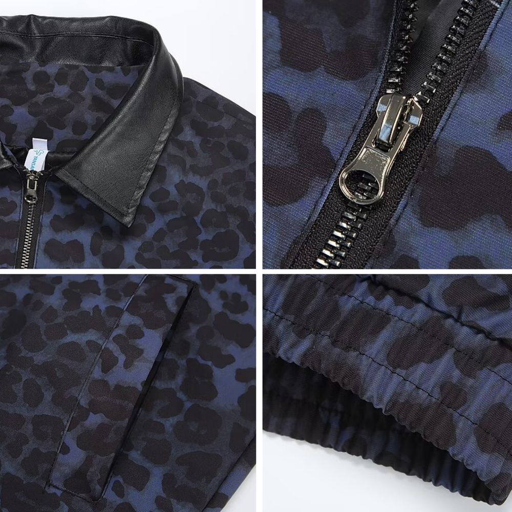 Stylish Leopard Print Leather Lapel Jacket