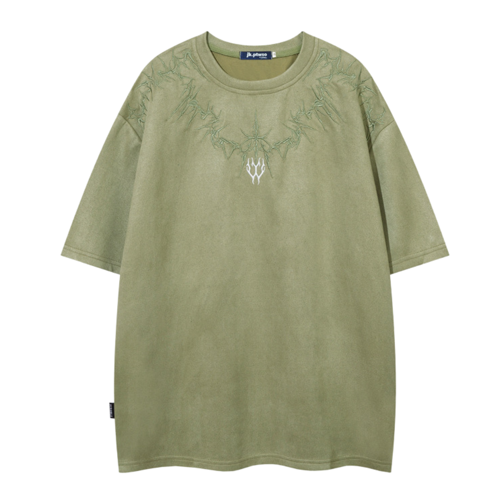 Suede Magic Pattern Embroidered T-Shirt