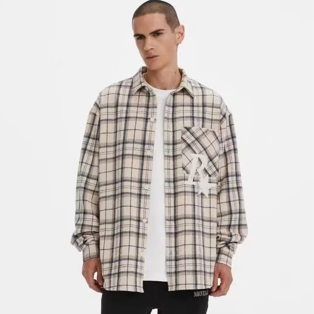 R Star Letter Print Plaid Shirt