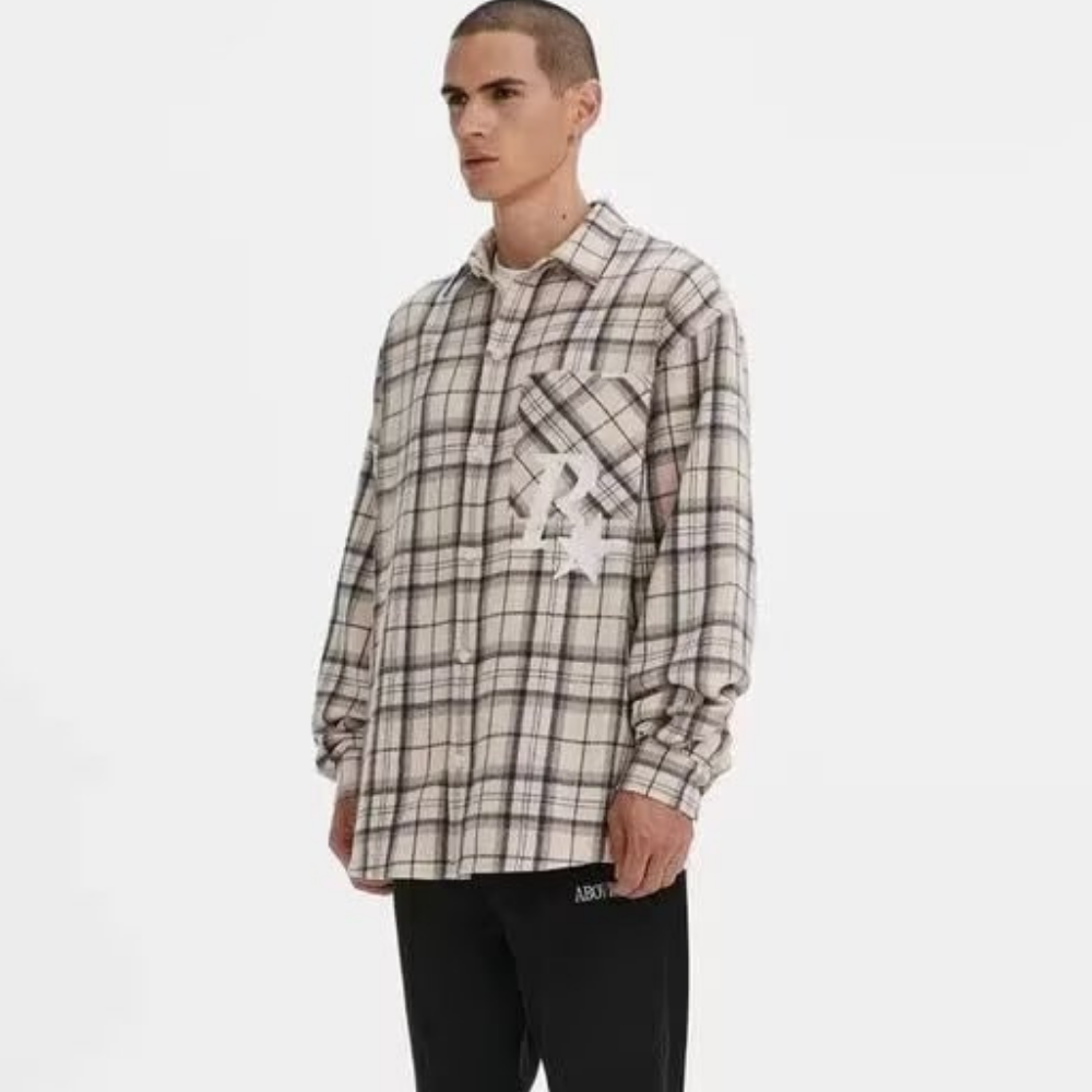 R Star Letter Print Plaid Shirt