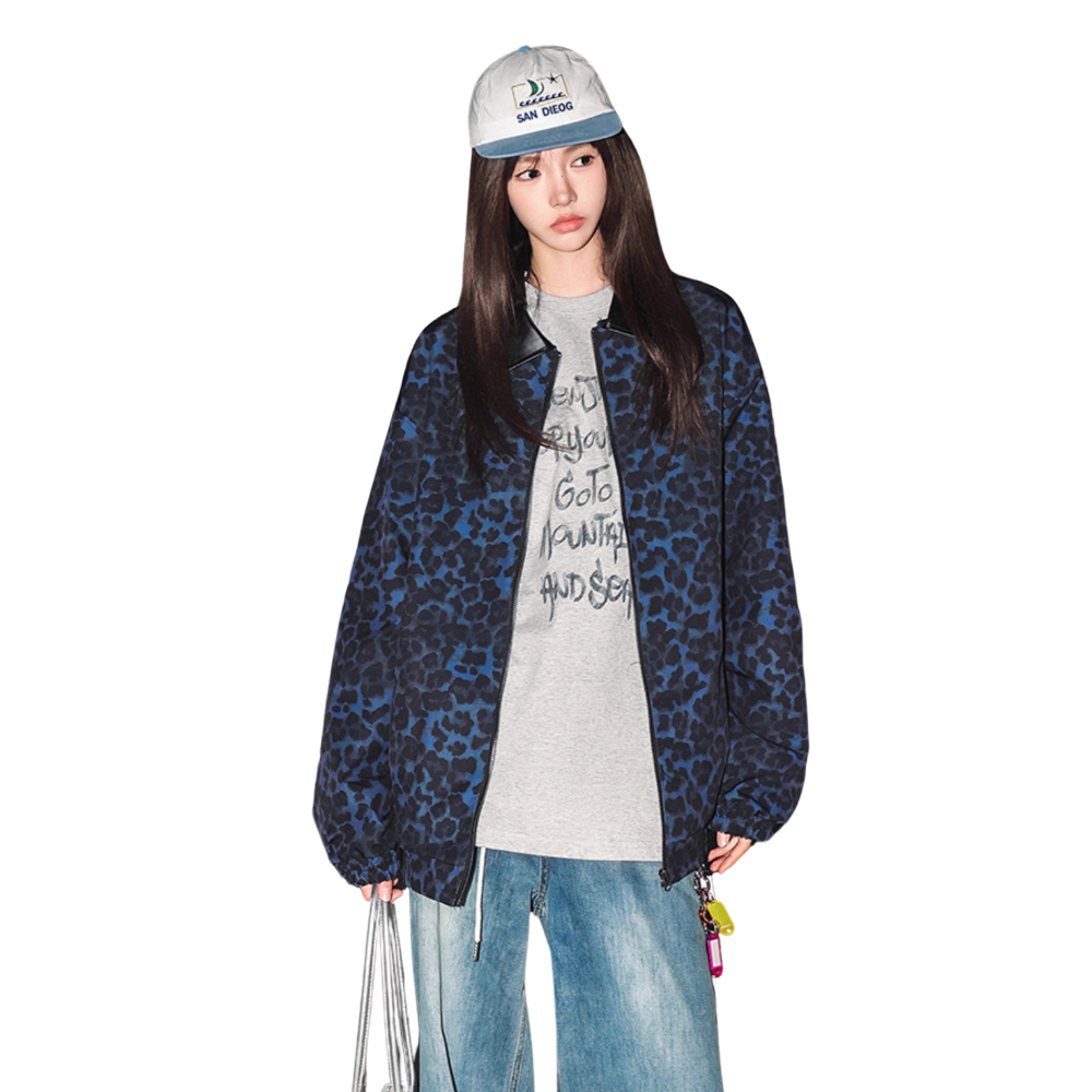 Stylish Leopard Print Leather Lapel Jacket