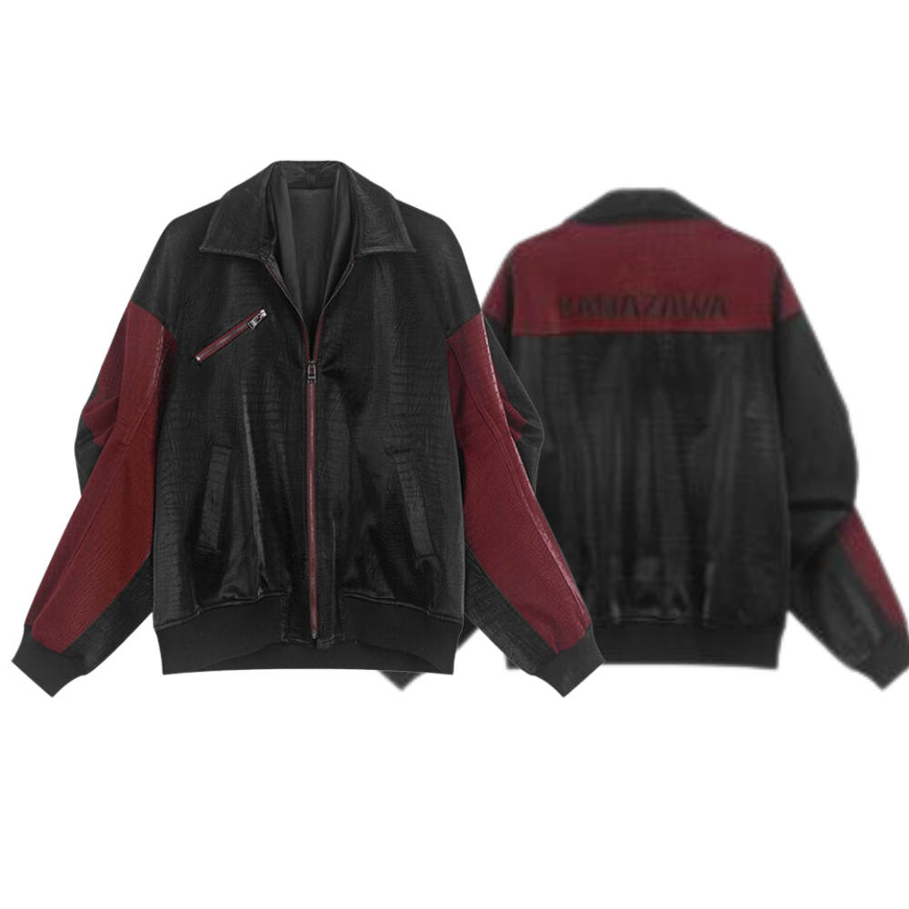 Regular Fit Crocodile Leather BaseballLeather Jacket