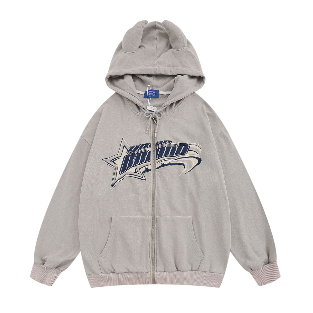 Distressed Lettering Embroidered Hoodie